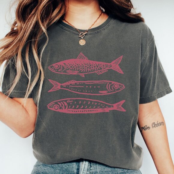 Comfort Colors Tops - Sardine Shirt, Sardine Summer Shirt, Mediterranean Summer Shirt, Comfort Colors